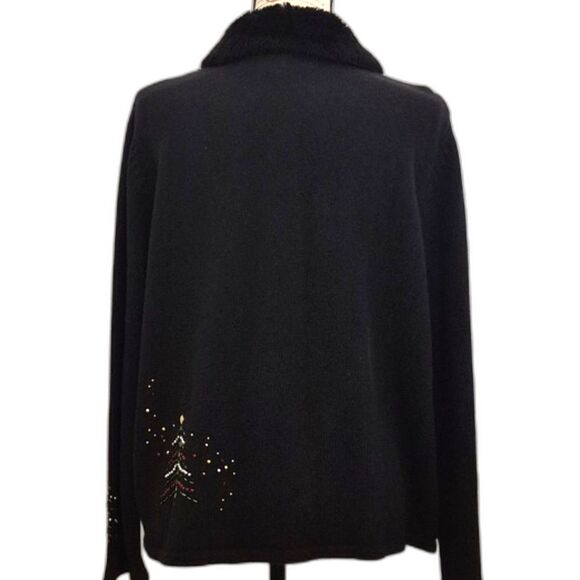Vintage Studio Joy Holiday Sweater XL Button Front Embellished Faux Fur Collar - Picture 2 of 11